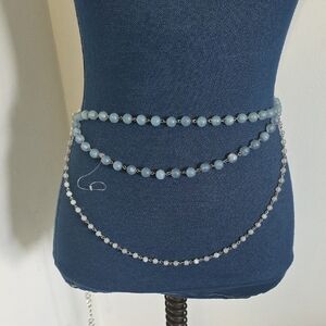 Silver and Acrylic Blue Bead Three Strand Chain Belt